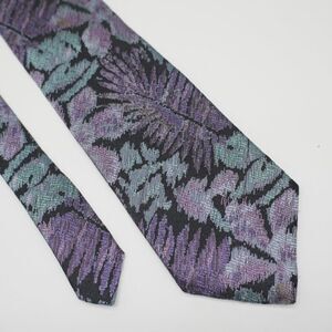 Bachrach Teal Black‎ Purple Woven Floral Silk Tie